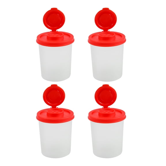 Quaqdae 4PCS Salt and Pepper Shakers Moisture Proof Shaker with Red Covers Lids Plastic Airtight Spice Jar Dispenser