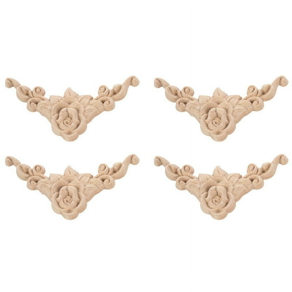 Quaqdae 4pcs 8*8cm Wood Carved Corner Onlay Applique Door Cabinet Rose Unpainted European Style