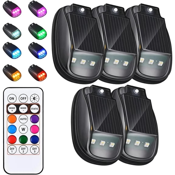 Quaqdae 5 Pack Solar Powered LED Cab Roof Marker Running Lights W/Remote for Trucks SUV