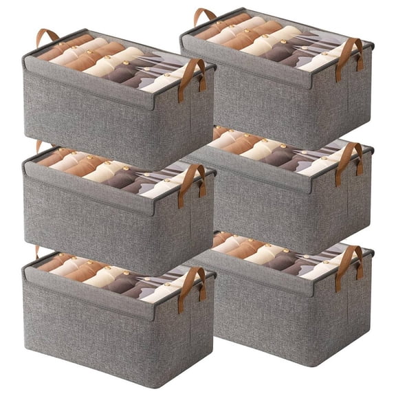 Quaqdae 6-Pack Closet Clothes Organizer Bins, 23L Foldable Fabric Storage Boxes with Lids & Steel Frame, Storage Containers