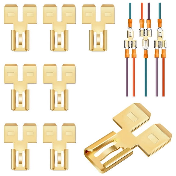 Quaqdae 8Pcs Double Back Spade Connector Quick Disconnect Electrical Two-Way Wire Terminal Adapter Non-Insulated Male Single
