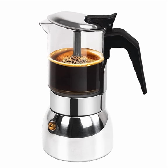 Quaqdae 9 Cup Glass Clear Moka Pot Thickened Stainless Steel Stovetop Espresso Maker Italian Coffee Machine 450ml 15oz