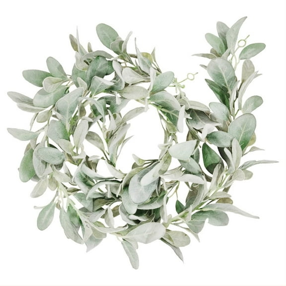 Quaqdae Artificial Flocked Lambs Ear Garland - 2Meter Soft Faux Vine Greenery and Leaves for Farmhouse Mantel Decor