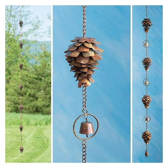 Quaqdae Graffiti Pine Cone Decorative Pine Cone Shaped Rain Chain Pine Cone Decorative Hanging Chain Metal Iron Bells