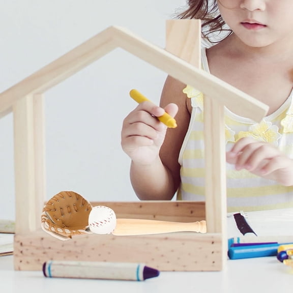 Quaqdae Mini Baseball Bat Glove Set Simulated Baseball Model Toy Used for Doll House Decoration