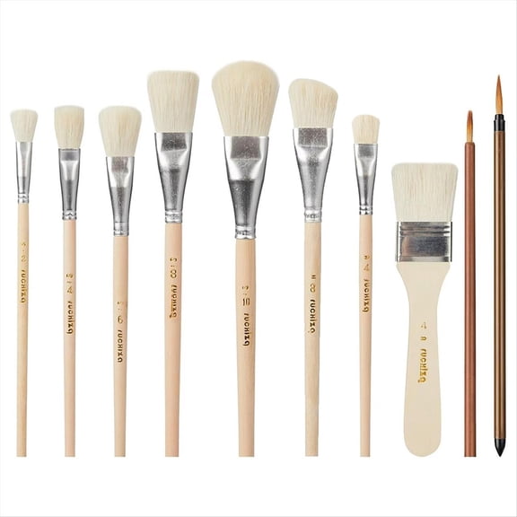 Quaqdae Mop Brush for Acrylic Painting,10 PCS Glaze Brushes Pottery Goat Hair Blend Set Paint
