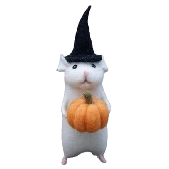 Quaqdae Needle Felted Christmas Mouse Halloween Mouse With A Pumpkin Felted Animals Needle Felted Christmas Mouse Wool Felt Handmade Halloween Decorations D