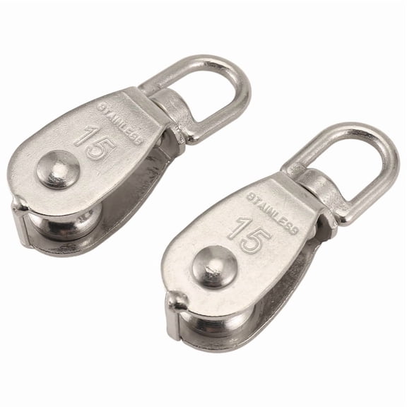Quaqdae Pulley 304 Stainless Steel Single Pulley Block M15 Small Heavy Duty Swivel Bearing Pulley System for Rigging,2Pack