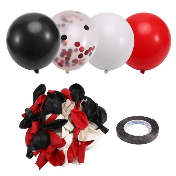 Quaqdae Red and Black Balloons, 67pcs 12 Inch Black White Red Confetti Gathering Balloons with Ribbons for Birthday, Wedding