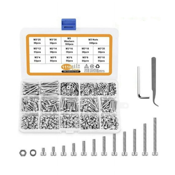 Quaqdae Screws M3 Stainless Steel Screws Nuts Washers Assortment Kit With Hex Wrenches 1100 Pcs Hex Socket Button Head Cap Screws