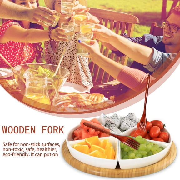 Quaqdae Wooden Forks, 5 Pieces Eco-Friendly Japanese Wood Salad Dinner Fork Tableware Dinnerware for Kids Adult (5 Pieces No Rope Wooden Forks)