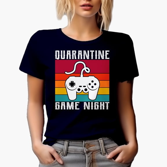 Quarantine Game Night, Gaming Controller, Navy Blue T-Shirt, XL