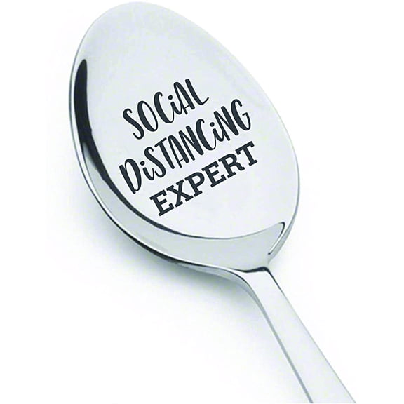Quarantine Gift for Men Women - Social Distancing Expert Engraved Spoon Gift for Friends / Lovers