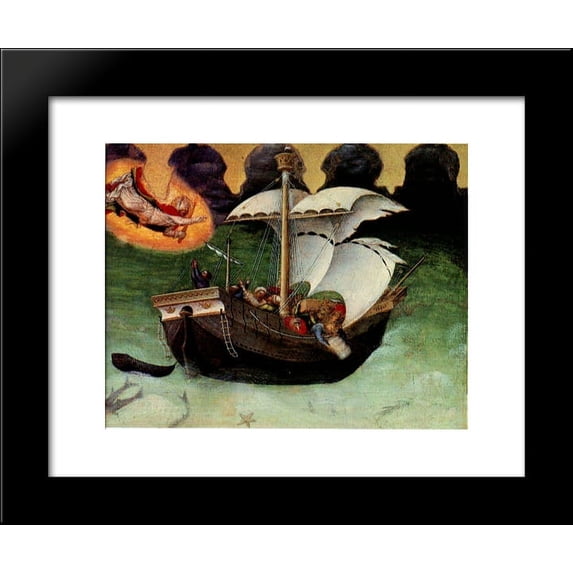 Quaratesi Altarpiece, St.Nicholas saves a storm tossed ship 20x24 Framed Art Print by Gentile da Fabriano