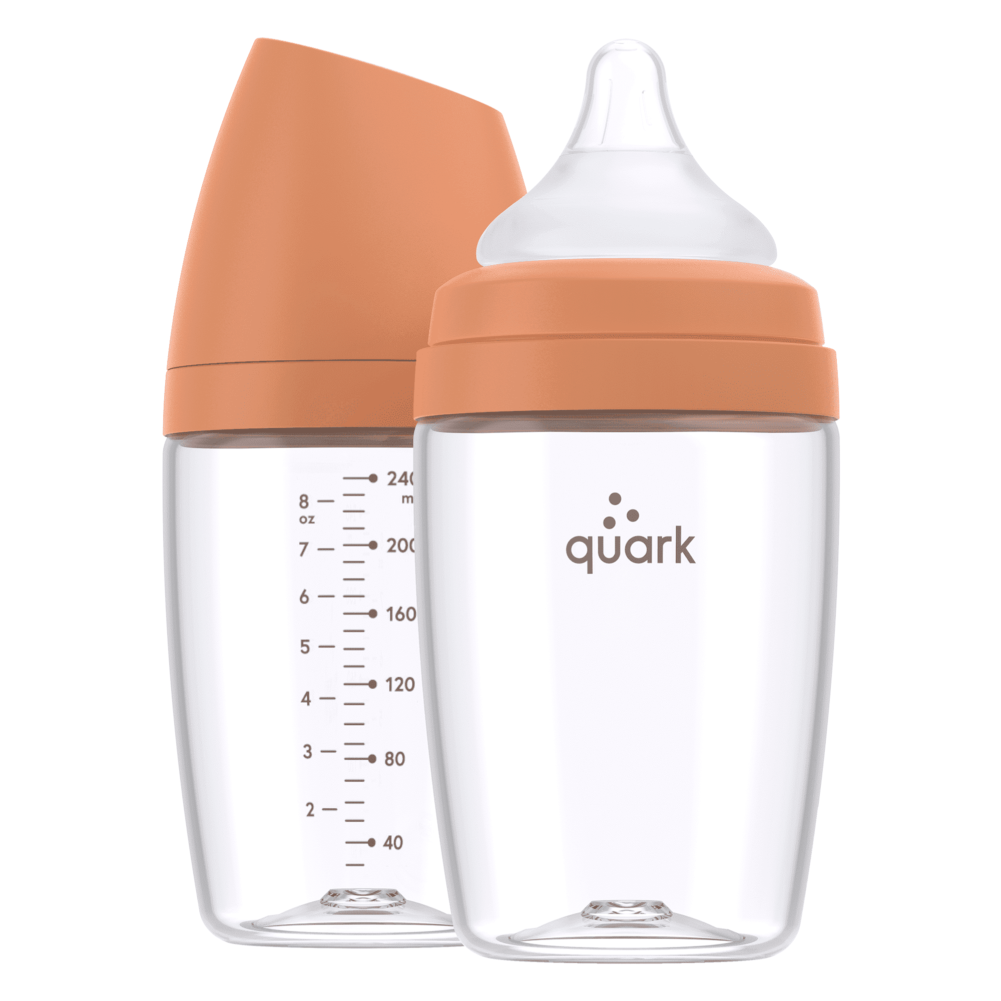Quark Baby BuubiBottle Combo Anti-Colic Baby Bottle, 8 fl oz, Tritan, BPA-Free, 0+ Months, 1 Pack, Orange