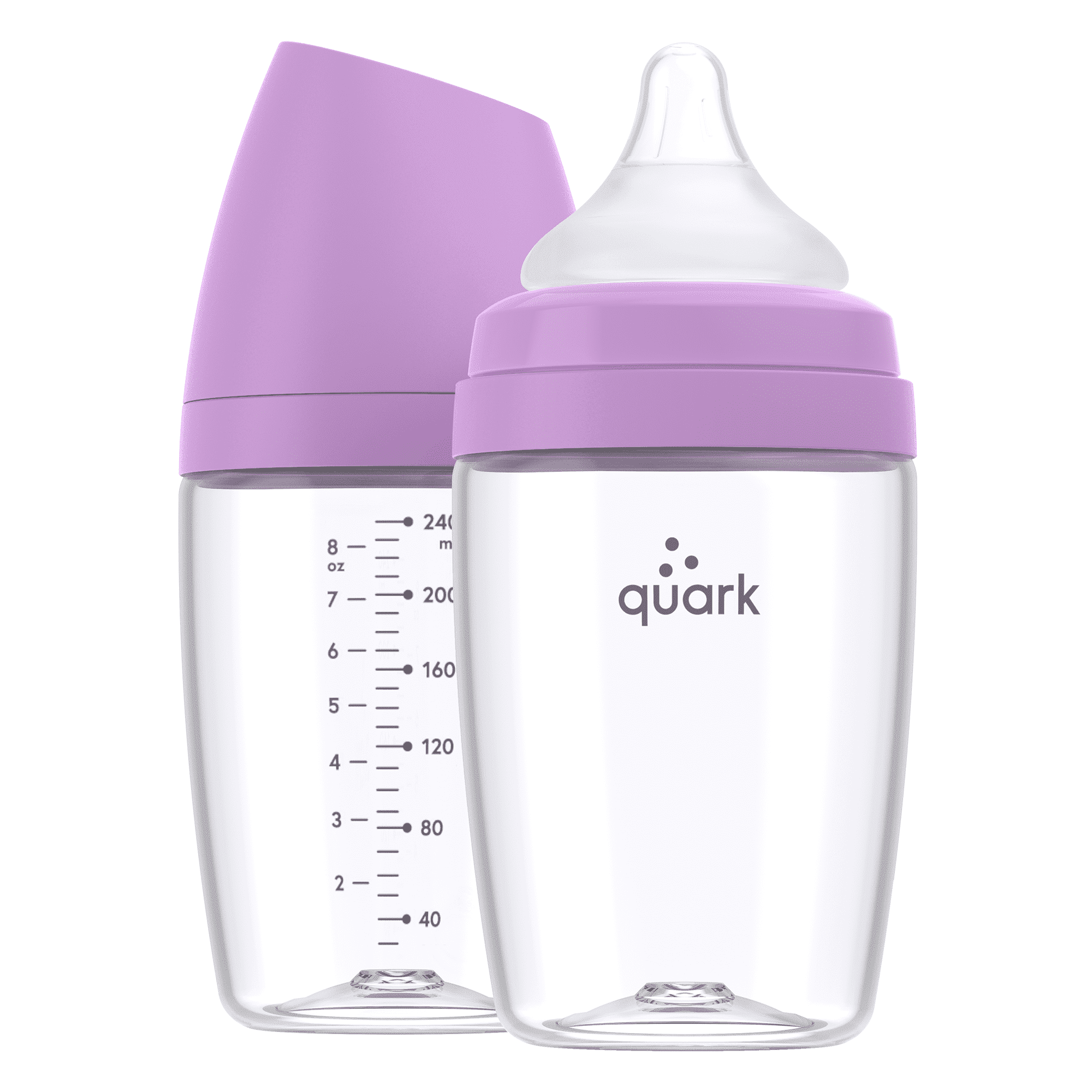 Quark BuubiBottle Combo Feeding Baby Bottle MAX, 8oz, Slow Flow, 0m+, 2 Pack, Purple