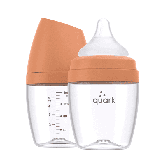 Quark BuubiBottle Combo Feeding Baby Bottle MINI, 5oz, Slow Flow, 0m+, 2 Pack, Orange