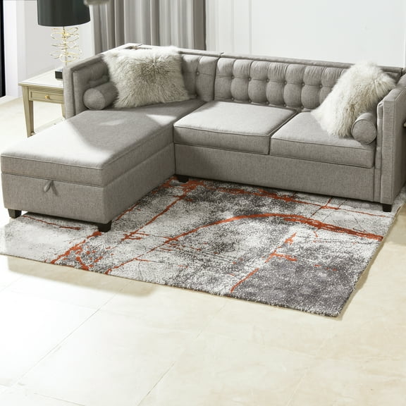 Quarry 5x6.5' Abstract Area Rug, Gray & Orange Polypropylene