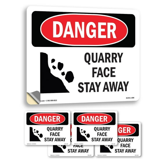 Quarry Face Stay Away OSHA Danger Vinyl Decal Label 7 Inch x 5 Inch - 5 Pack