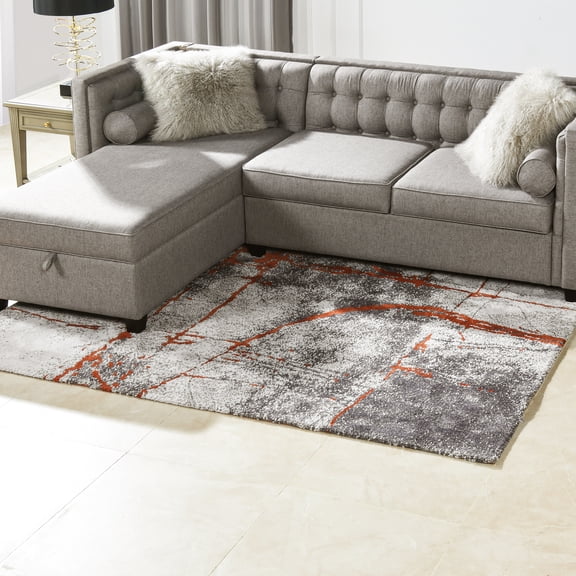 Quarry Gray & Orange Polypropylene Area Rug, 5x6.5' - Rope Construction For Outdoor, Removable Reversible Cushion Covers, Webbing Seat Support Stability, - Quick-dry Upholstery Foam, Stylish Design