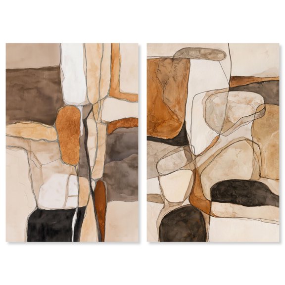 Quarry Wall Abstract Set Canvas Print Boho Gold Wall Decor Set by Art Remedy, Gallery Wrapped, 36 x 54