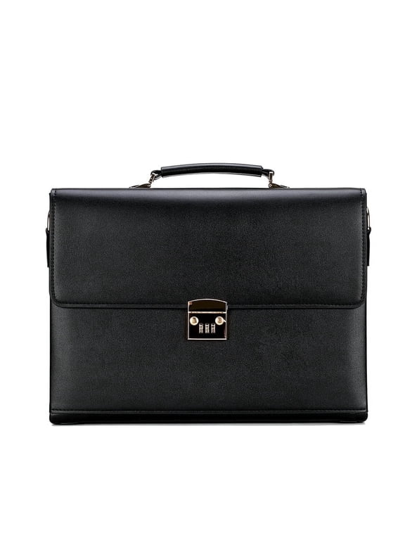Password Lock Briefcase for Men Leather Portfolio Large Capacity Office Computer Bag