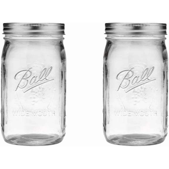 Quart (32oz) Jar with Silver Lid, Wide Mouth, Set of 2