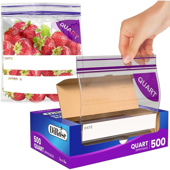 Quart Bags Pack of 500  1 Quart Reclosable Food Storage Bags  Practical and Durable Design  Food Safe Non-BPA Material  Easy Double Zip Closure  Ideal for Food, Snacks, Organizing