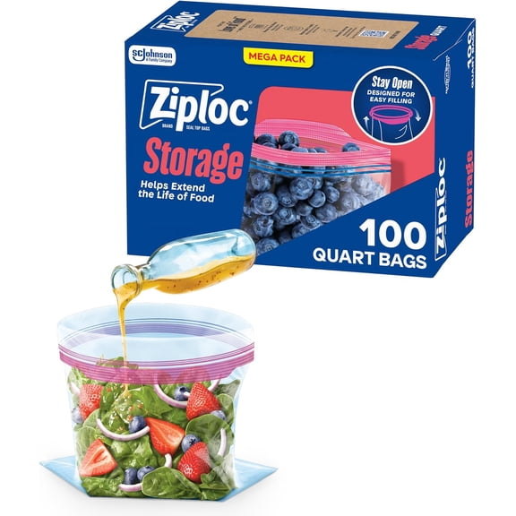 Quart Food Storage Bags, Grip 'n Seal Technology for Easier Grip, Open, and Close, 100 Count