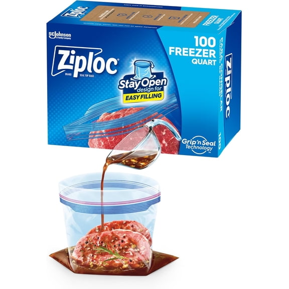 Quart Food Storage Freezer Bags, Stay Open Design with Stand-Up Bottom, Easy to Fill, 100 Count