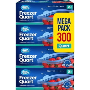 Quart Freezer Bags - Double Zipper Seal -300 Count, (4 Packs of 75) Resealable Plastic Freezer Containers - Reusable Pouches for Food Storage, Meat, Fresh Vegetables, Fruit - Microwave-Safe, BPA Free