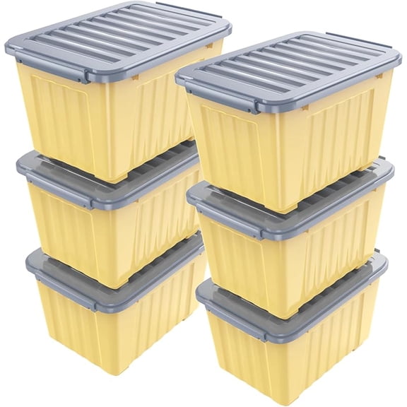 Quart Plastic Storage Bin, Stackable and Nestable Storage Boxes with Lids and Secure Latching Buckles, Large Storage Container (Clear, 72Quart-6Pack)