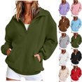 thumbnail image 1 of LLYWEY Womens Quarter Button Sweatshirt No Hood Soft Fleece Fleece Long Sleeve Pullover Tops Side Pockets, 1 of 8