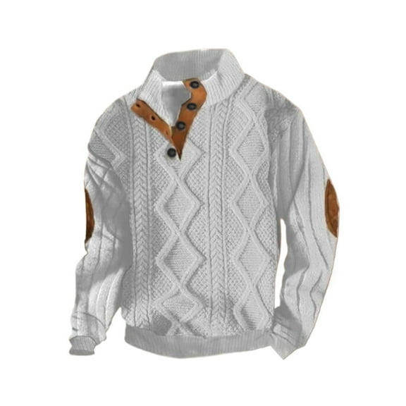 Quarter Button Sweatshirts for Men Long Sleeve Button Up Pullover Sweatshirts Polo Shirt 2025 Fall Winter Warm Plus Sizes Mens Sweatshirts White S