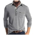 thumbnail image 1 of Quarter Button V-Neck Men's Long Sleeve Polo Shirts Casual Button Classic Work Shirt Collared Basic Golf Shirt with Pocket Solid, 1 of 7