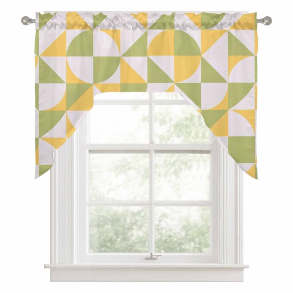 Quarter Circle Swag Valance for Windows, Abstract Minimalist Modern Yellow Green Geometric Swag Curtains Valances for Small Window Treatment Rod Pocket for Kitchen Bathroom 1 Panel 56x36in