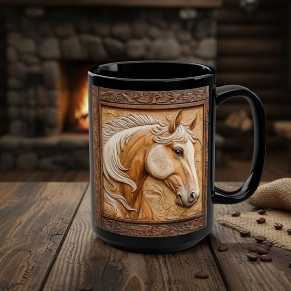 Quarter Horse Coffee Mug, Rustic Wood Style Animal Cup, Western Equestrian Decor Art Mug, Horse Rider Barn Yard Farm Animal Gift, 15oz