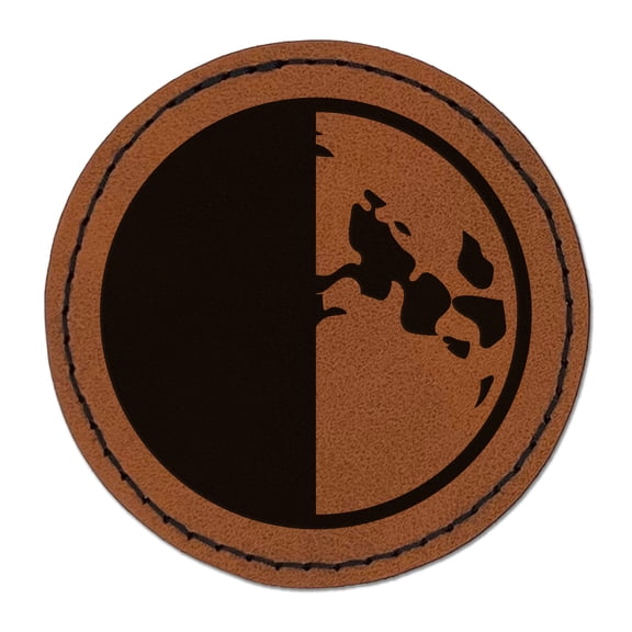 Quarter Moon Phase 2.5" Faux Leather Round Engraved Iron-On Patch - Brown