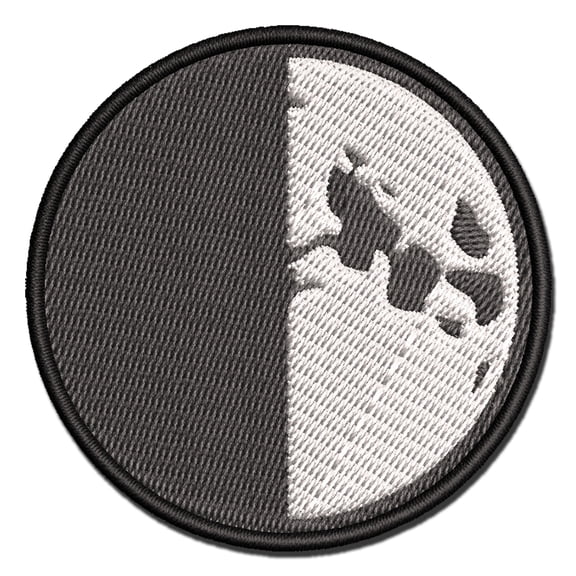 Quarter Moon Phase Applique Multi-Color Embroidered Iron-On Patch - 2.0 Inch Mini