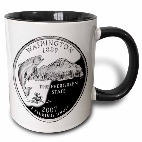 3drose, Quarter of the State of Washington (pd-us), 11oz Two-tone Black Mug