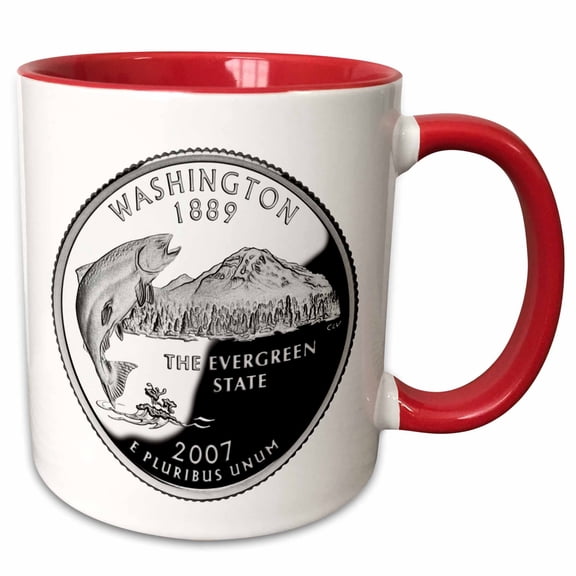 3drose, Quarter of the State of Washington (pd-us), 11oz Two-tone Red Mug