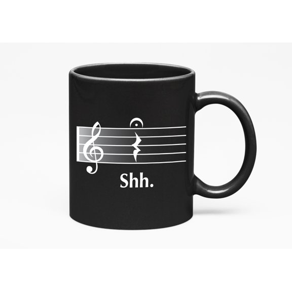 Quarter Rest And Fermata: Shh Funny, Black 11oz Ceramic Mug