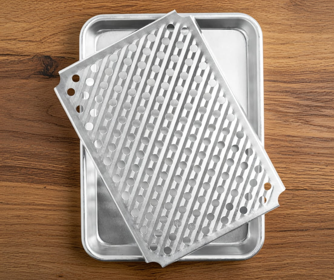 Quarter Sheet Pan with Cooling Rack Set, 2-Piece Aluminum Baking Pan and Perforated Rack for Cookies, Baking, Roasting and Cooling, 12.9"L x 9.6"W x 1.1"H