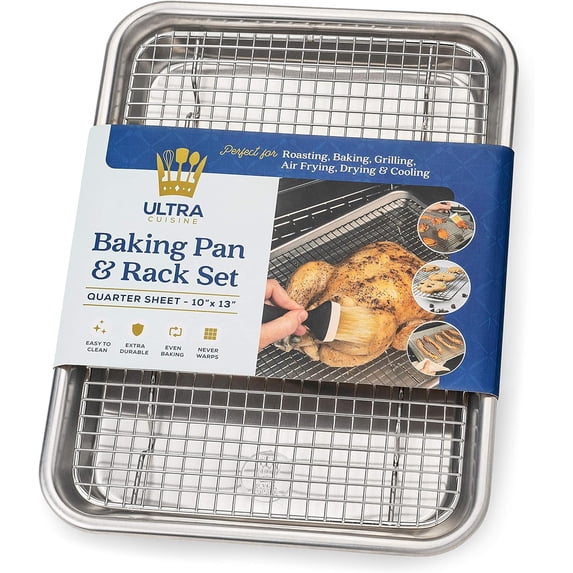 Quarter Sheet Pan with Wire Rack Set - Includes Premium Aluminum Baking ...