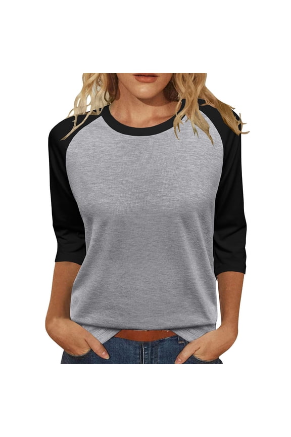 Quarter Sleeve Tops for Women, Comdrip Women's 3/4 Shoulder Sleeve Color Blocked T Shirt Top Women's Tops 3/4 Sleeve Dark Gray XL