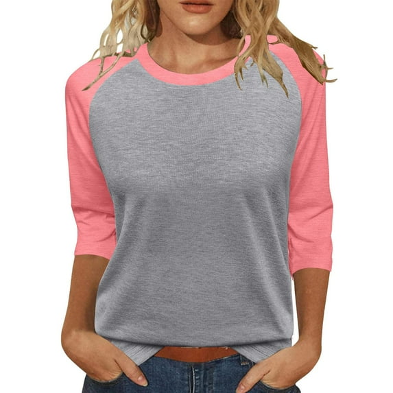 Quarter Sleeve Tops for Women, Comdrip Women's 3/4 Shoulder Sleeve Color Blocked T Shirt Top Women's Tops 3/4 Sleeve Grey S