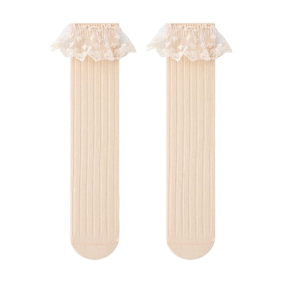 Quarter Socks Boy Children's Socks Cute Princess Lace Middle Tube Socks Solid Color Socks Heated Socks Girls Beige One Size