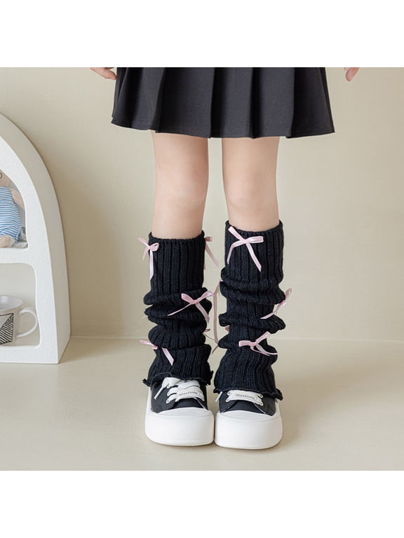 Quarter Socks Children Leg Warmers Soft Knit Long Socks Leggings Gaiters Knee Goth Winter Warm Ankle Heap Socks High Socks Navy 3-15Y