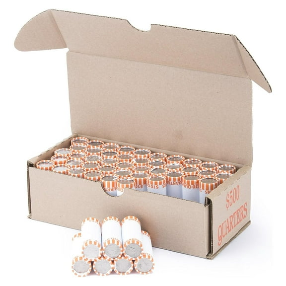 Quarter Storage Box Orange Holds 50 Wrapped Coin Rolls, 50 Boxes Orange, Brown