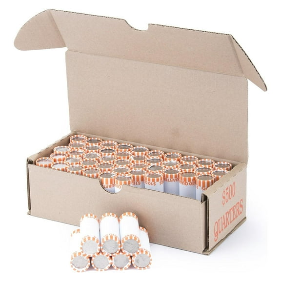 Quarter Storage Box Orange Holds 50 Wrapped Coin Rolls, 50 boxes